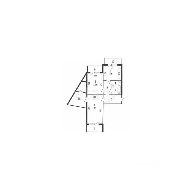 2-к кв. Белгородская область, Белгород ул. Есенина, 44 (58.0 м) - Фото 1