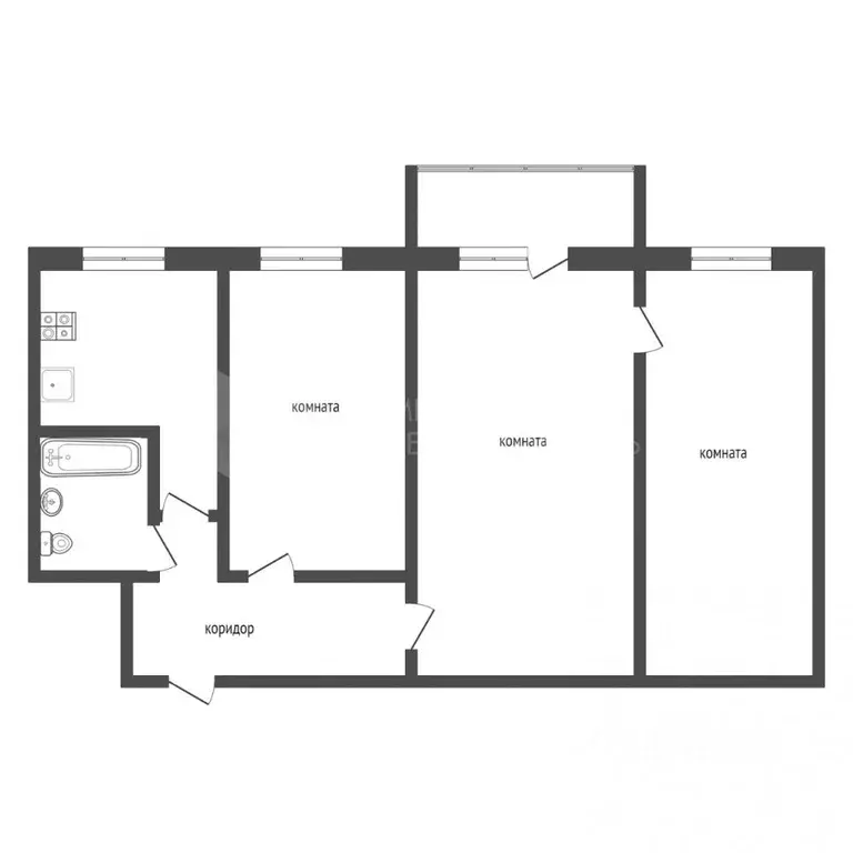 3-к кв. Тюменская область, Тюмень Фабричная ул., 17 (57.3 м) - Фото 1