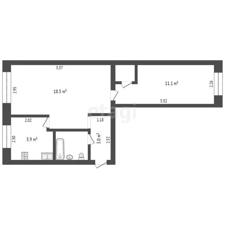 2-комнатная квартира: Тюмень, Харьковская улица, 56 (42.7 м) - Фото 0