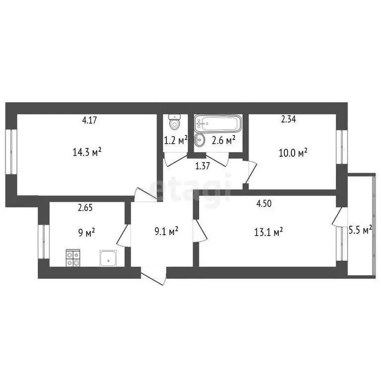 3-комнатная квартира: Ишим, улица Карла Маркса, 24 (60.2 м) - Фото 0