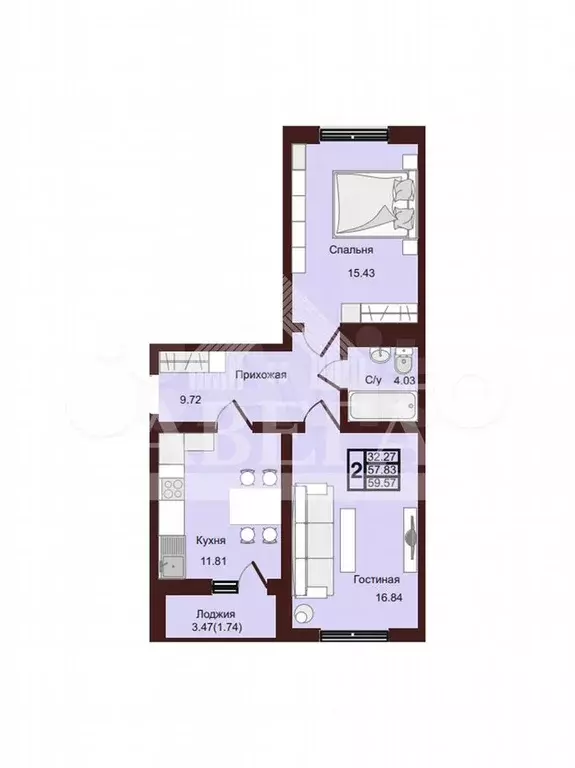 2-к. квартира, 60 м, 4/16 эт. - Фото 1