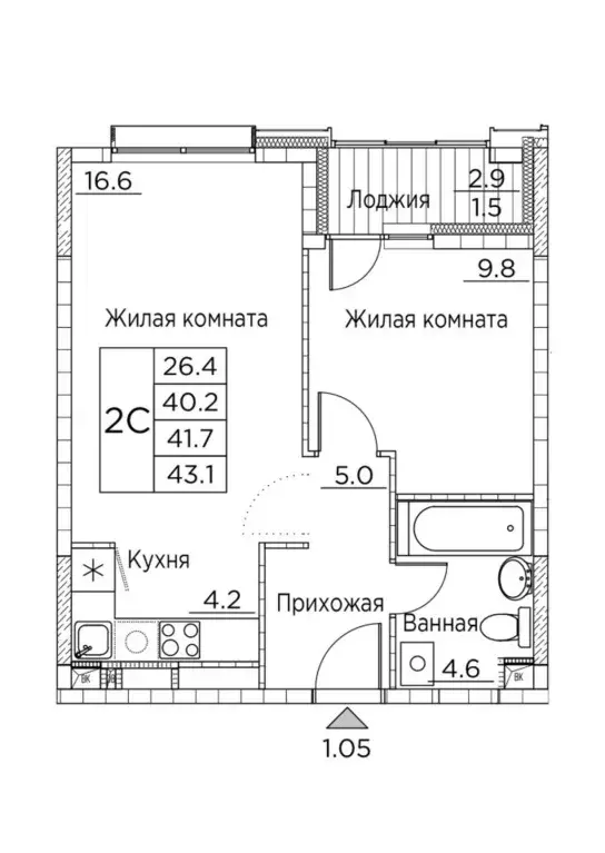 2-к кв. Приморский край, Владивосток ул. Расула Гамзатова, 7к2 (43.1 ... - Фото 0