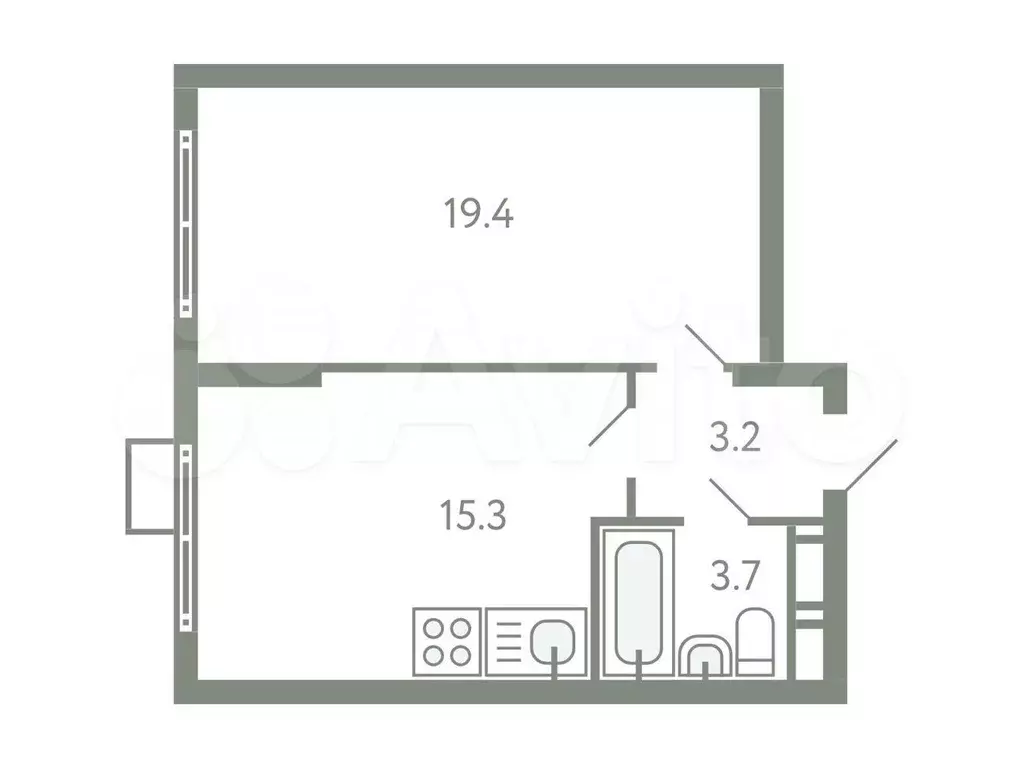 1-к. квартира, 41,6 м, 7/9 эт. - Фото 0