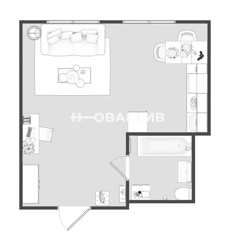 Квартира-студия: Новосибирск, улица Королёва, 1Б (29.5 м) - Фото 0