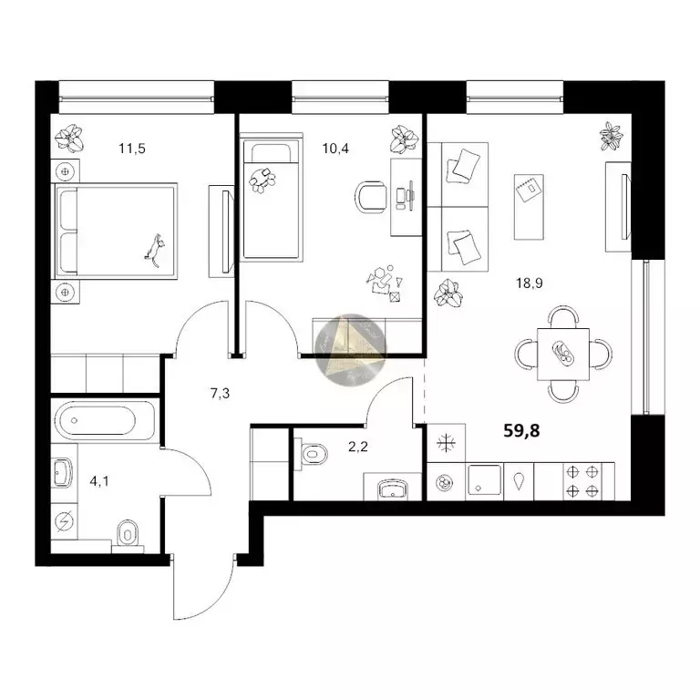 2-комнатная квартира: Санкт-Петербург, Галерный проезд, 1к2 (59.8 м) - Фото 1