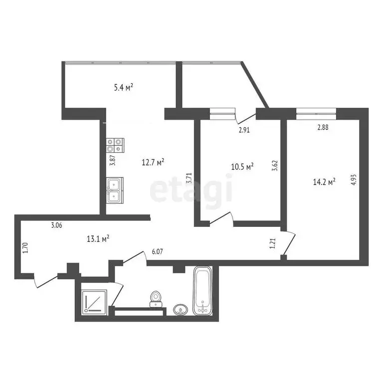 2-комнатная квартира: Омск, улица Сазонова, 33 (62 м) - Фото 1