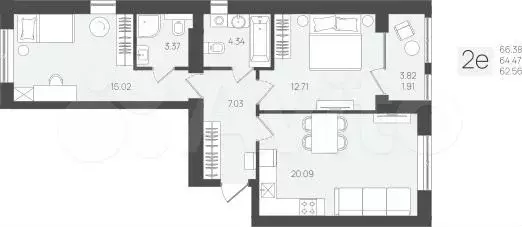 2-к. квартира, 66,4 м, 2/5 эт. - Фото 1