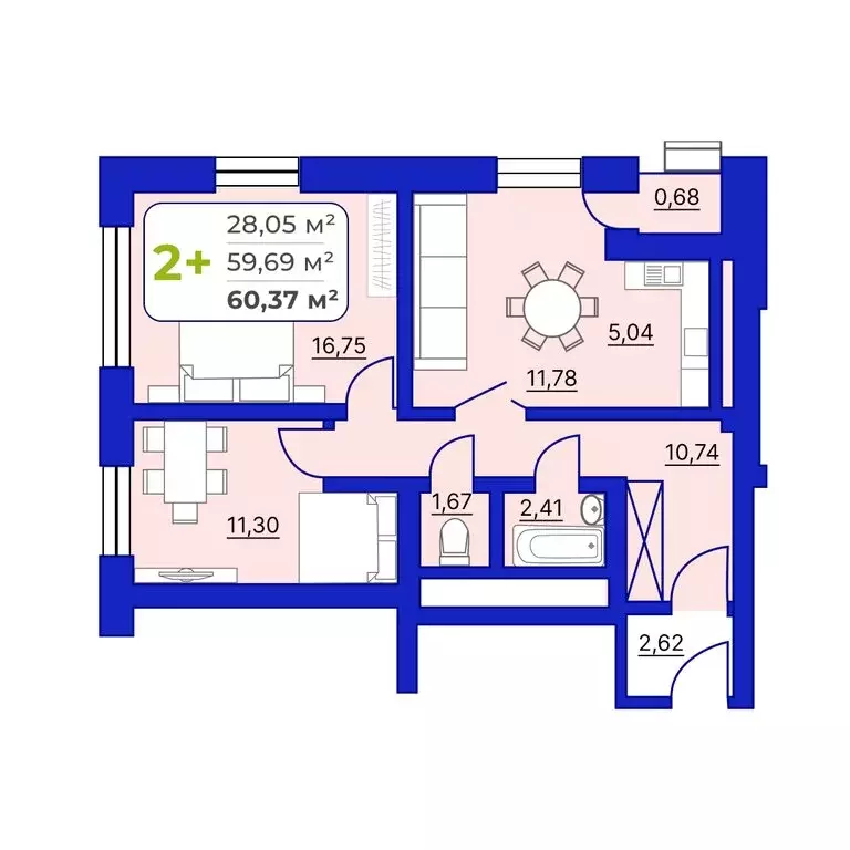2-комнатная квартира: Уфа, Айская улица, 49 (60.1 м) - Фото 1
