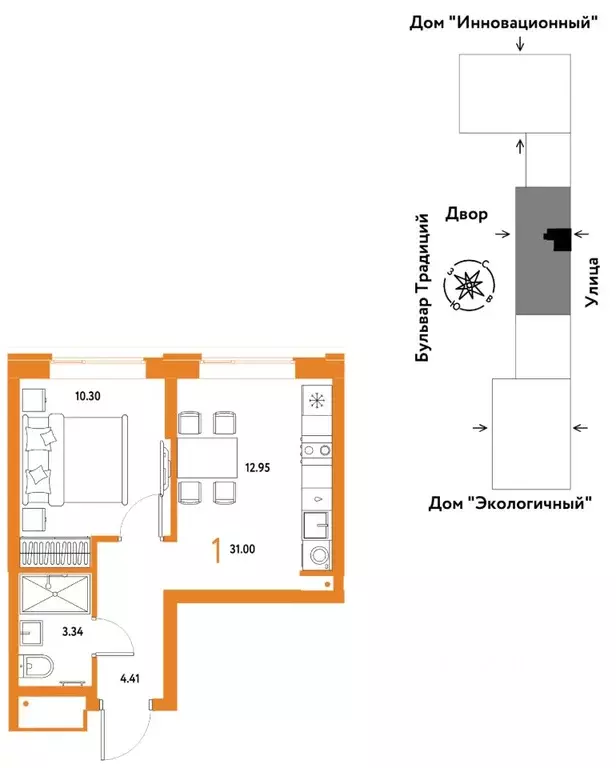 1-к кв. Тюменская область, Тюмень ул. Андрея Кореневского, 3к2 (31.0 ... - Фото 0