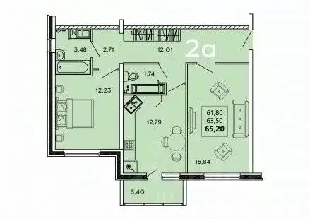 2-к кв. пензенская область, пенза комсомольская ул, 24 (65.2 м) - Фото 1