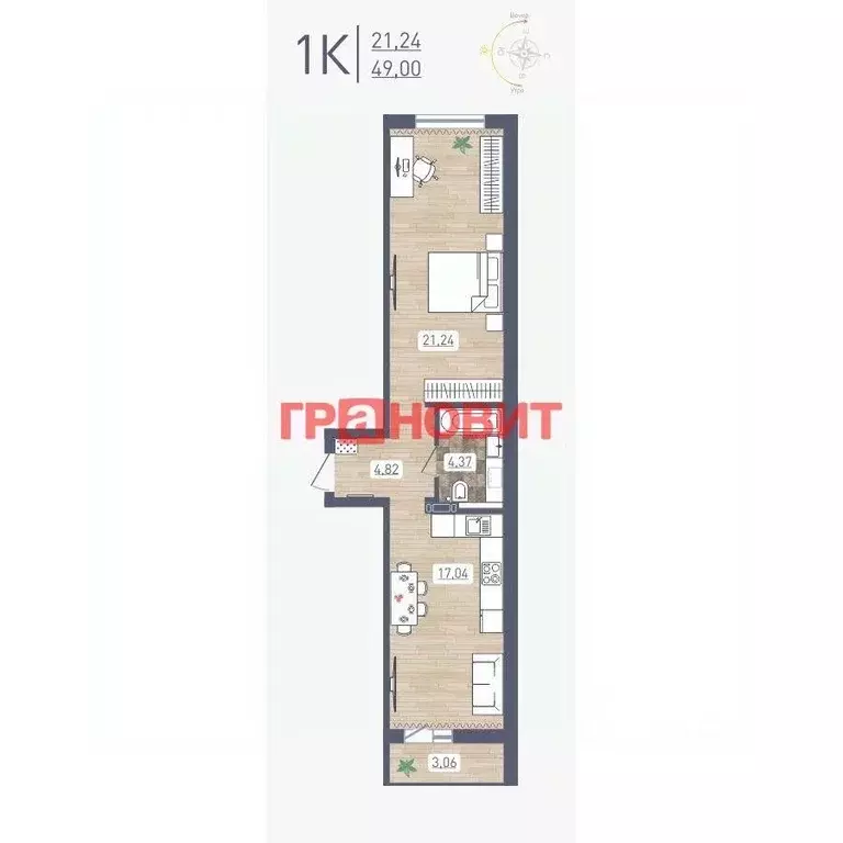 1-к кв. Новосибирская область, Новосибирск ул. Забалуева, 96 (49.0 м) - Фото 1