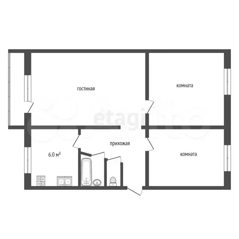 3-к. квартира, 58,1 м, 4/5 эт. - Фото 0