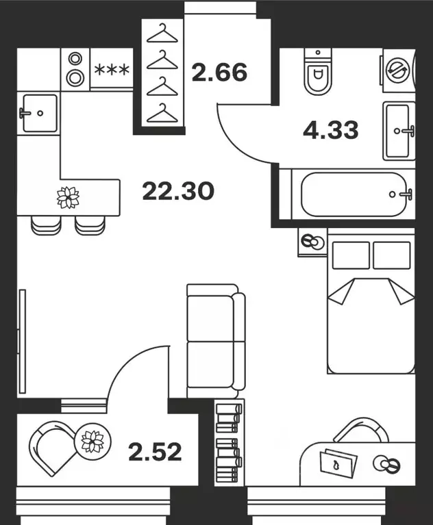 Студия Тульская область, Тула Баташи Парк жилой комплекс (31.81 м) - Фото 1