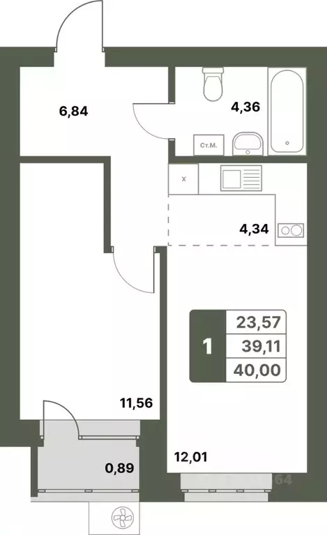 1-к кв. Башкортостан, Уфимский район, с. Миловка  (40.0 м) - Фото 1