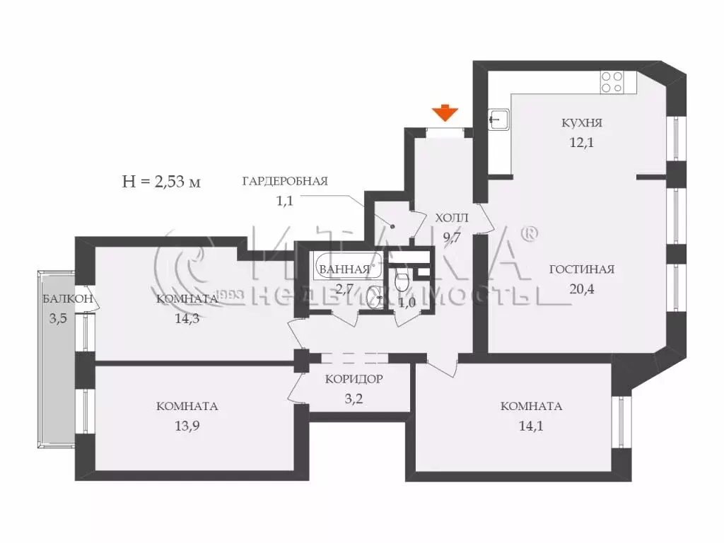 3-комнатная квартира: Санкт-Петербург, проспект Науки, 15к1 (92.5 м) - Фото 2