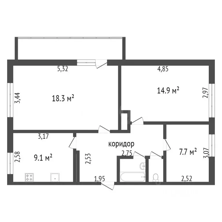3-к кв. Коми, Ухта ул. Сенюкова, 55 (65.1 м) - Фото 1