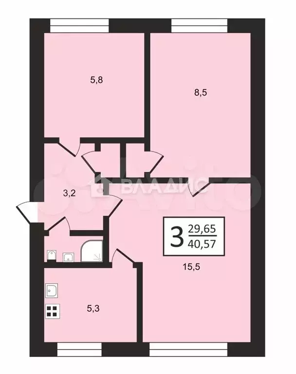 3-к. квартира, 41 м, 4/5 эт. - Фото 0