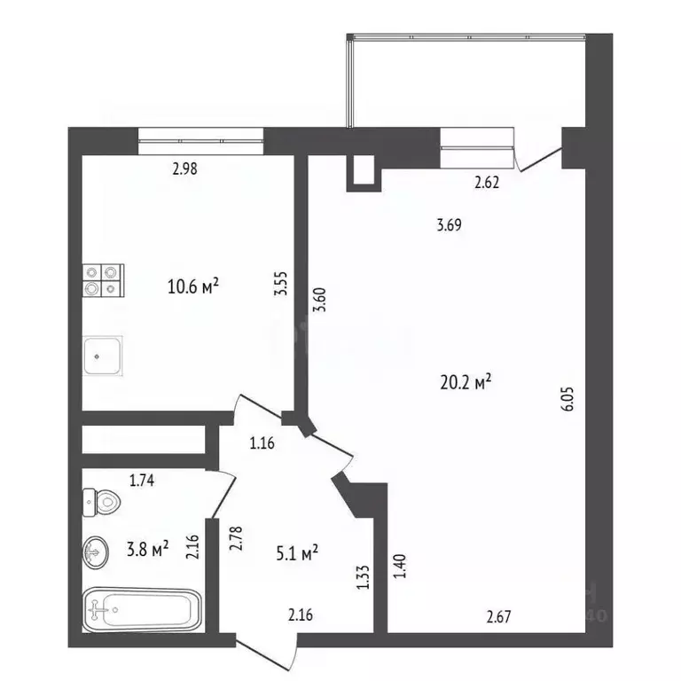 1-к кв. Тюменская область, Тюмень ул. Прокопия Артамонова, 6к1 (39.7 ... - Фото 1