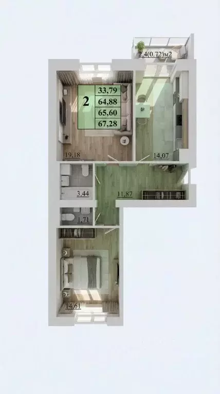 2-к кв. Ярославская область, Ярославль Тверицкая наб., 54Ак2 (67.28 м) - Фото 2