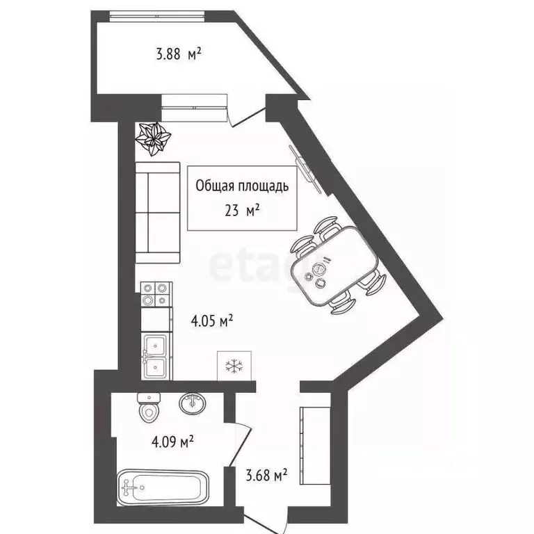 Студия Новосибирская область, Новосибирск Сухарная ул., 107/1 (23.0 м) - Фото 1