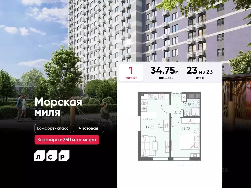 1-к кв. Санкт-Петербург Морская миля жилой комплекс (34.75 м) - Фото 0