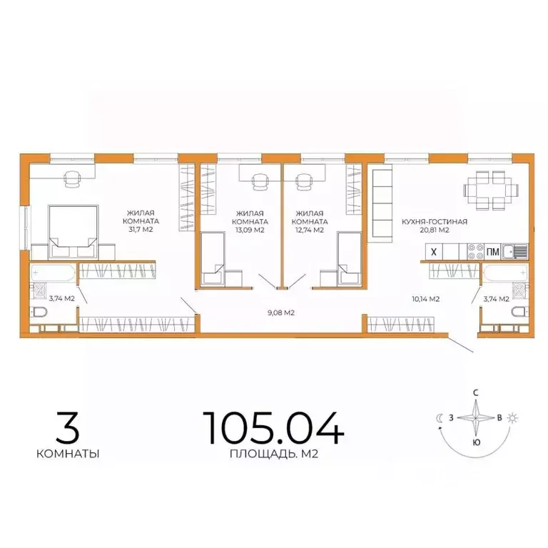 3-к кв. Пензенская область, Пенза ул. Яшиной, 14 (105.04 м) - Фото 1