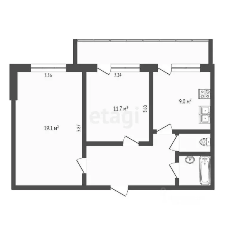 2-к кв. Ханты-Мансийский АО, Сургут ул. Федорова, 59 (52.3 м) - Фото 1