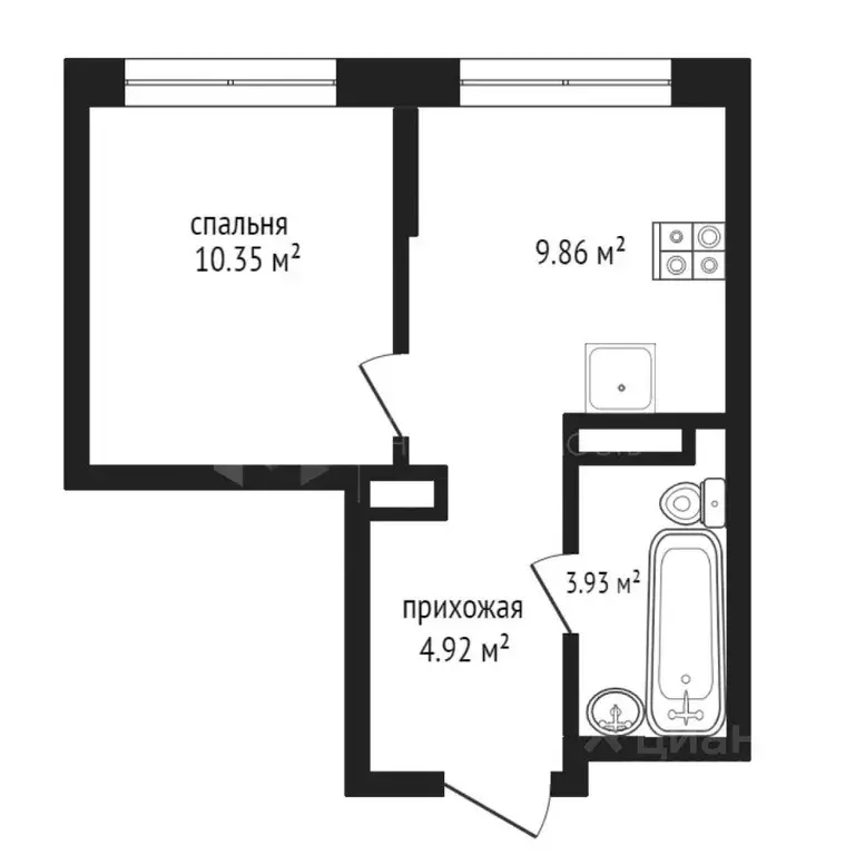1-к кв. Тюменская область, Тюмень ул. Первооткрывателей, 14 (29.1 м) - Фото 2