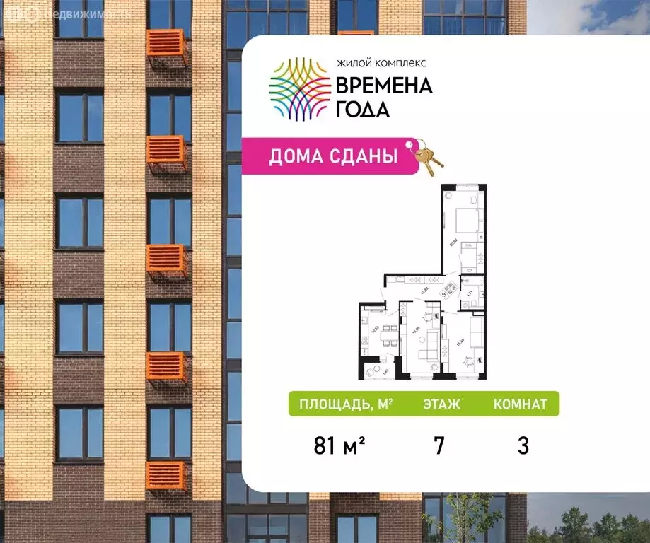3-комнатная квартира: Апрелевка, жилой комплекс Времена Года, к11 (81 ... - Фото 1