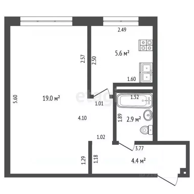 1-к кв. Калининградская область, Калининград ул. Чекистов, 94 (31.9 м) - Фото 2