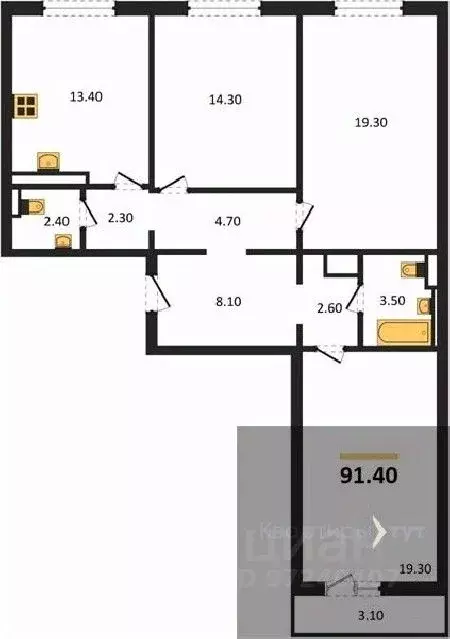 3-к кв. Воронежская область, Воронеж ул. Загоровского, 5/3 (91.4 м) - Фото 0