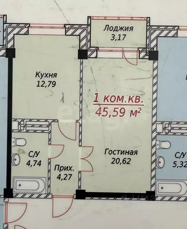 1-к кв. Дагестан, Махачкала просп. Насрутдинова, 109 (45.6 м) - Фото 2