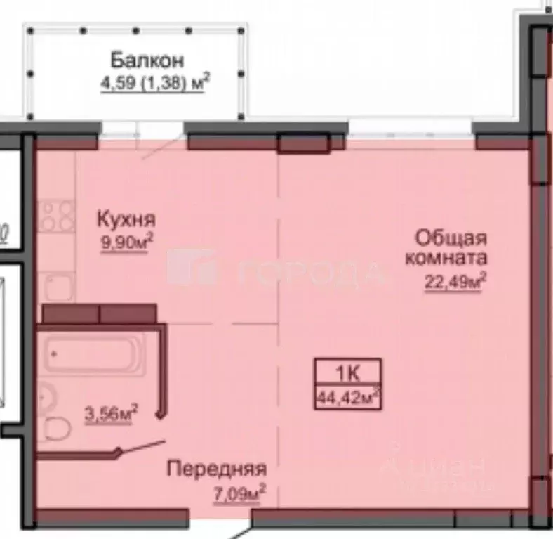1-к кв. Алтайский край, Барнаул Балтийская ул., 105 (44.42 м) - Фото 2