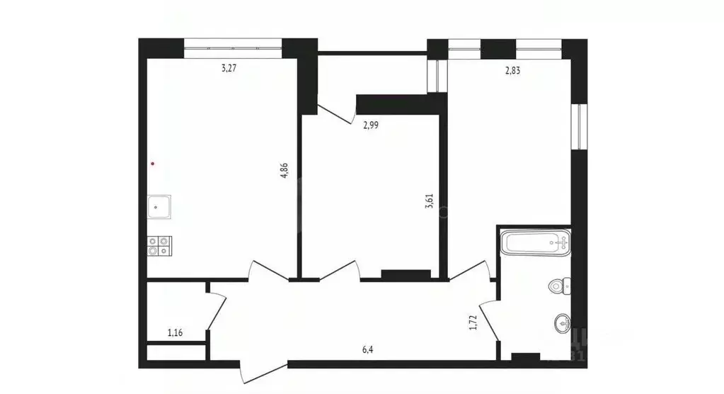 2-к кв. Тюменская область, Тюмень ул. 50 лет Октября, 57Б (55.5 м) - Фото 1