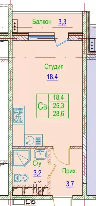 Квартира-студия: Грозный, проспект В.В. Путина, 3 (28.6 м) - Фото 0