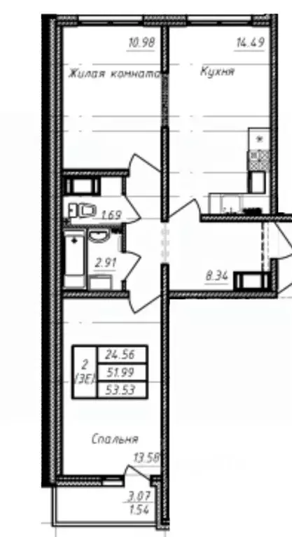 2-к кв. Санкт-Петербург Пискаревский просп., 165к1 (51.3 м) - Фото 2