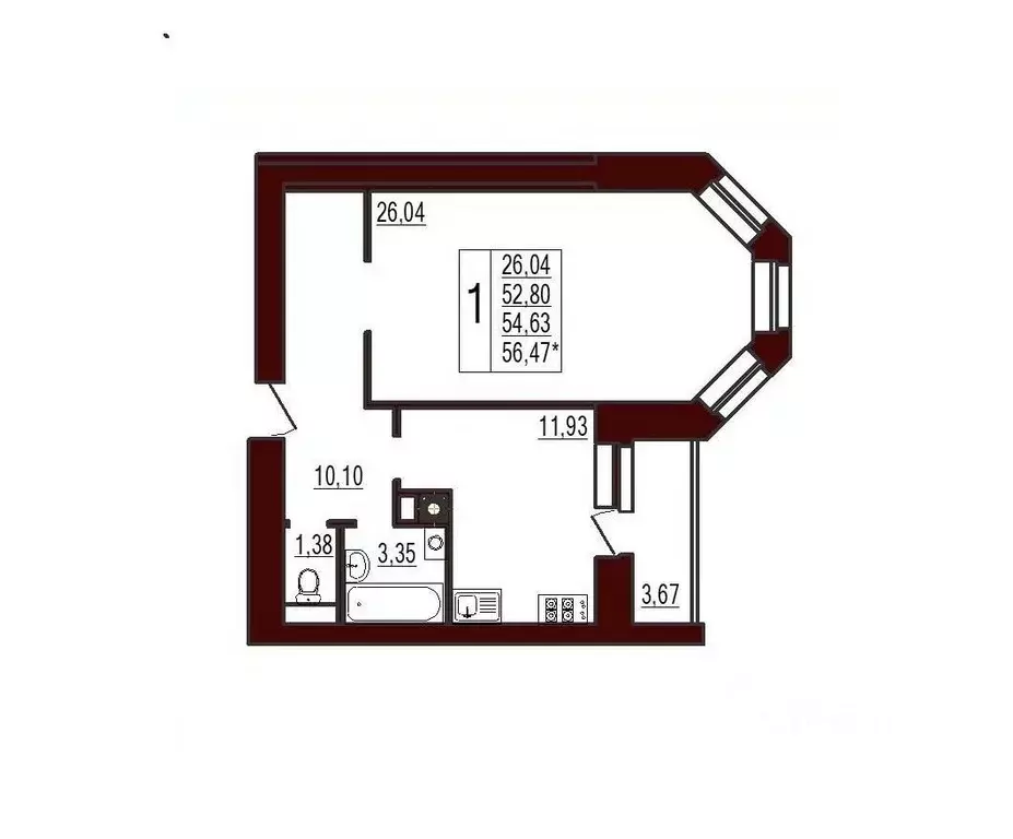 1-к кв. смоленская область, вязьма ул. ленина, 71 (54.63 м) - Фото 0