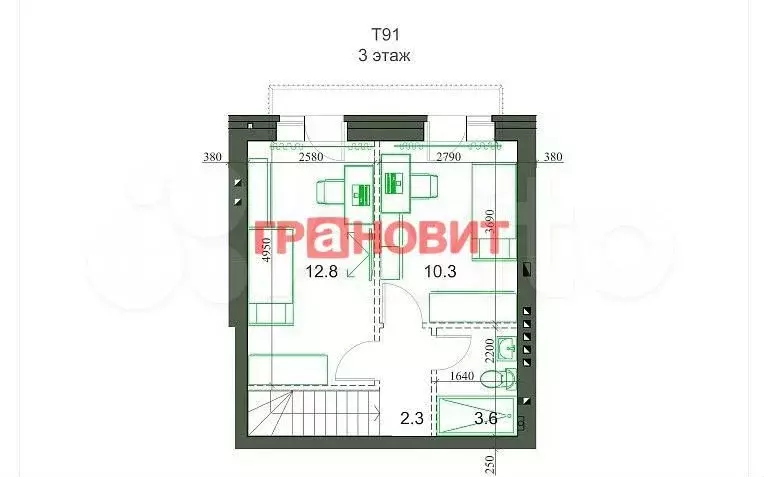 3-к. квартира, 92 м, 3/3 эт. - Фото 1