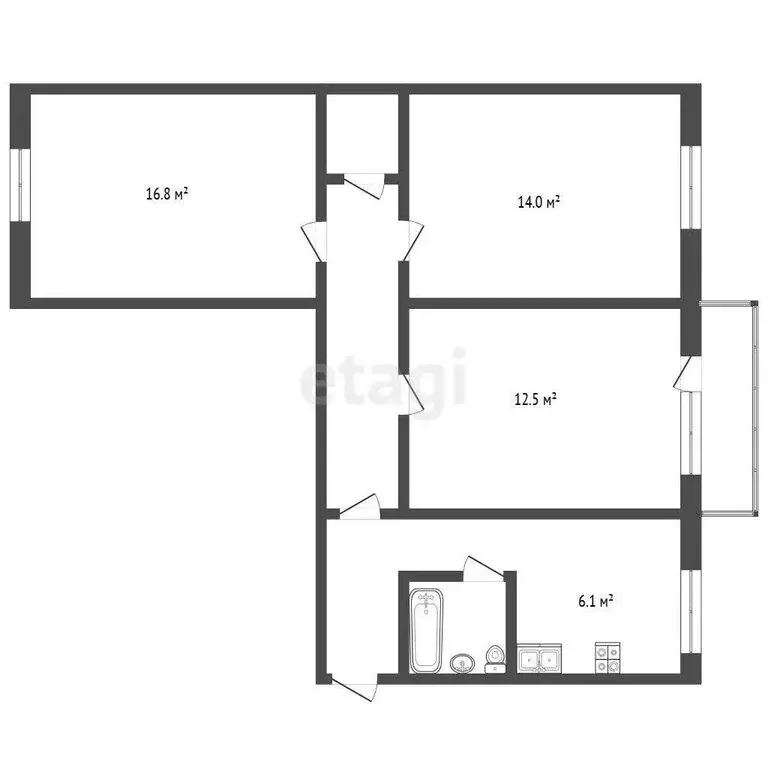 3-комнатная квартира: Тольятти, улица Дзержинского, 63 (64 м) - Фото 1