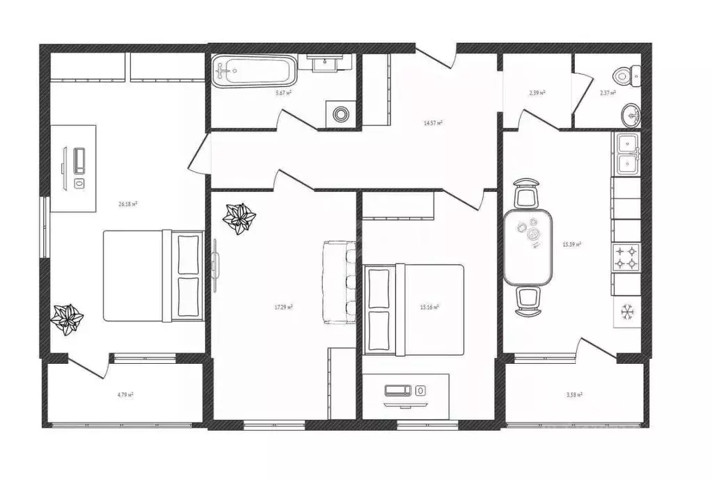 3-к кв. Брянская область, Брянск ул. Дуки, 75 (98.7 м) - Фото 2