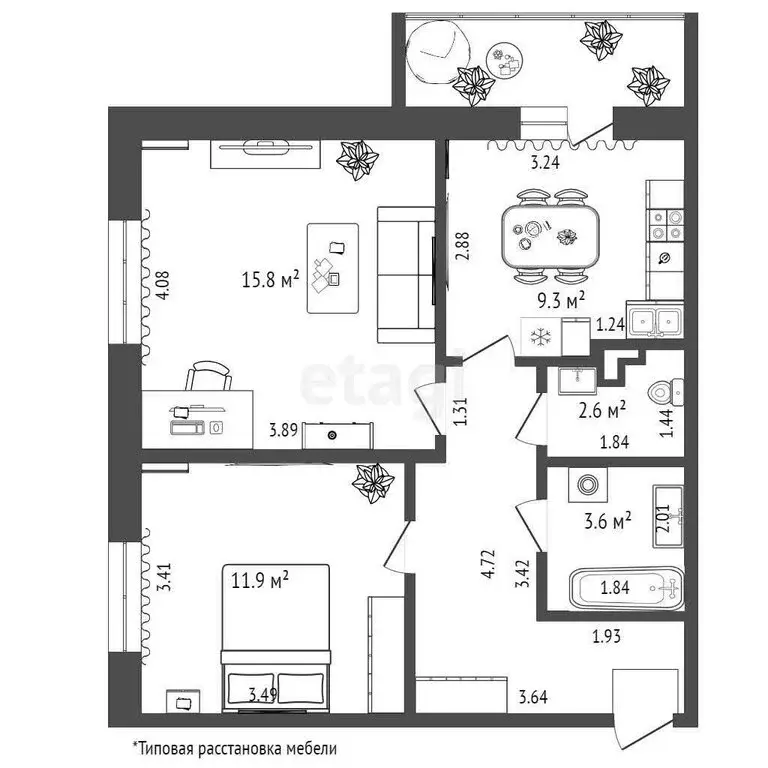 2-комнатная квартира: Тюмень, Западносибирская улица, 2 (53.2 м) - Фото 1