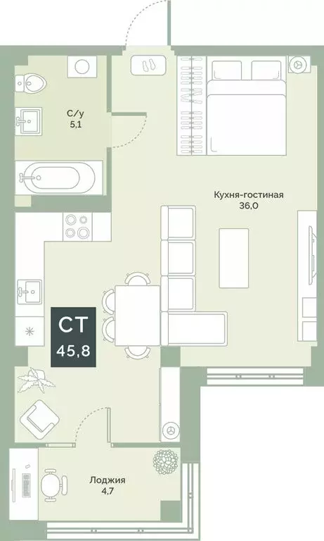 Квартира-студия: Курган, жилой район Заозёрный, микрорайон 6А, улица ... - Фото 0