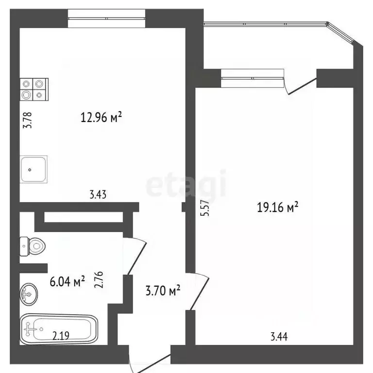 1-к кв. Тюменская область, Тюмень ул. Московский Тракт, 154 (41.9 м) - Фото 2