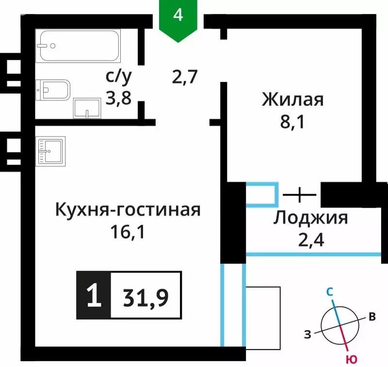 1-комнатная квартира: Аристово, жилой комплекс Лесная Отрада, к5 (31.9 ... - Фото 1