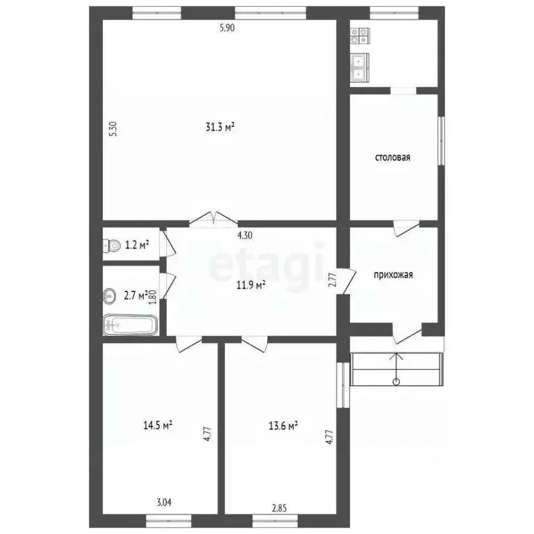 3-к кв. Башкортостан, Бирск ул. Смородинцева, 43А (102.4 м) - Фото 2