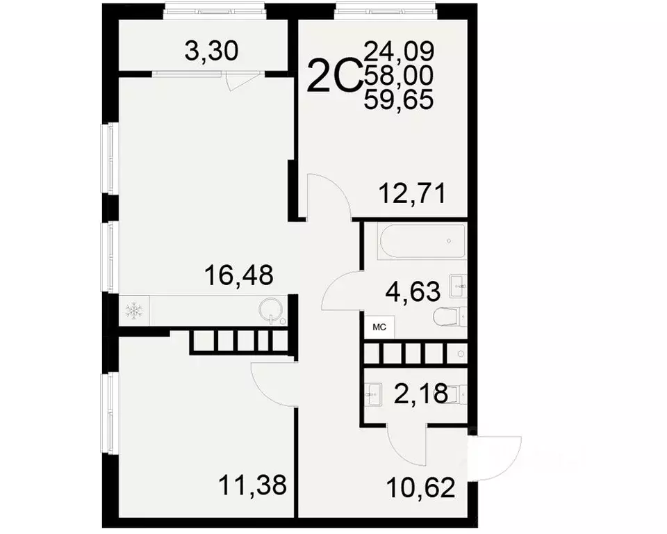 2-к кв. Рязанская область, Рязань ул. Бирюзова (58.0 м) - Фото 0