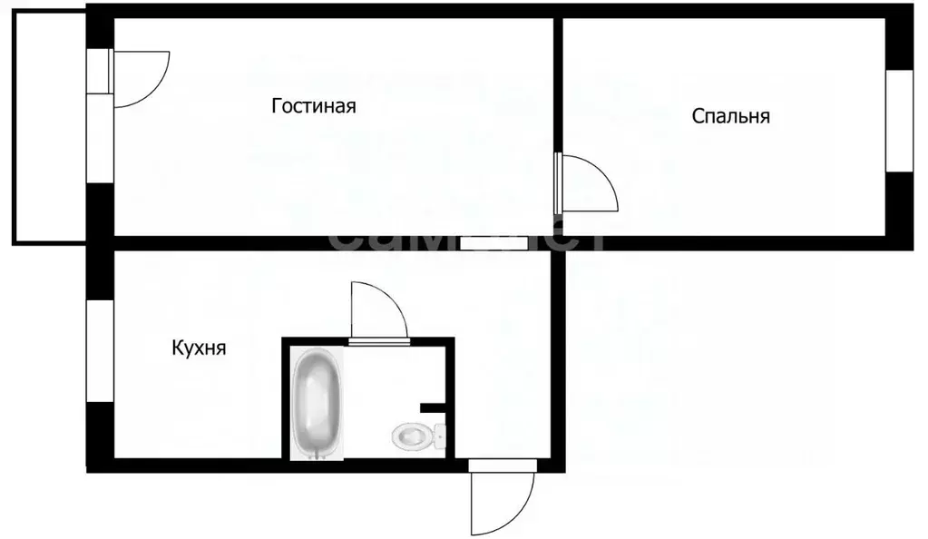 2-к кв. Томская область, Томск ул. Ивана Черных, 95 (44.6 м) - Фото 1