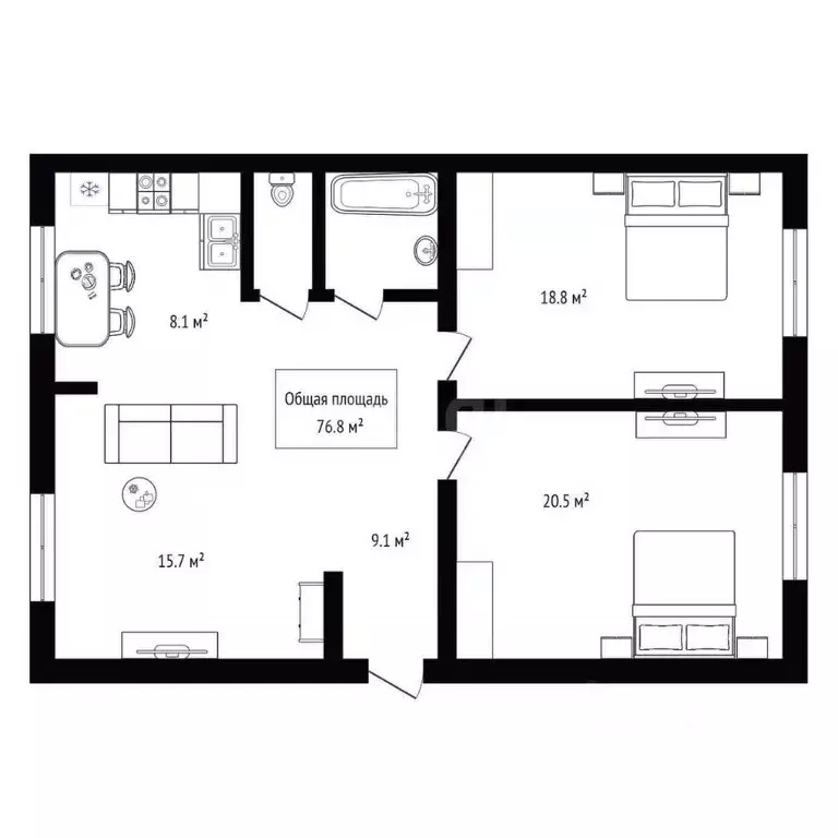 3-к кв. Новосибирская область, Новосибирск Ядринцевская ул., 16 (76.8 ... - Фото 1