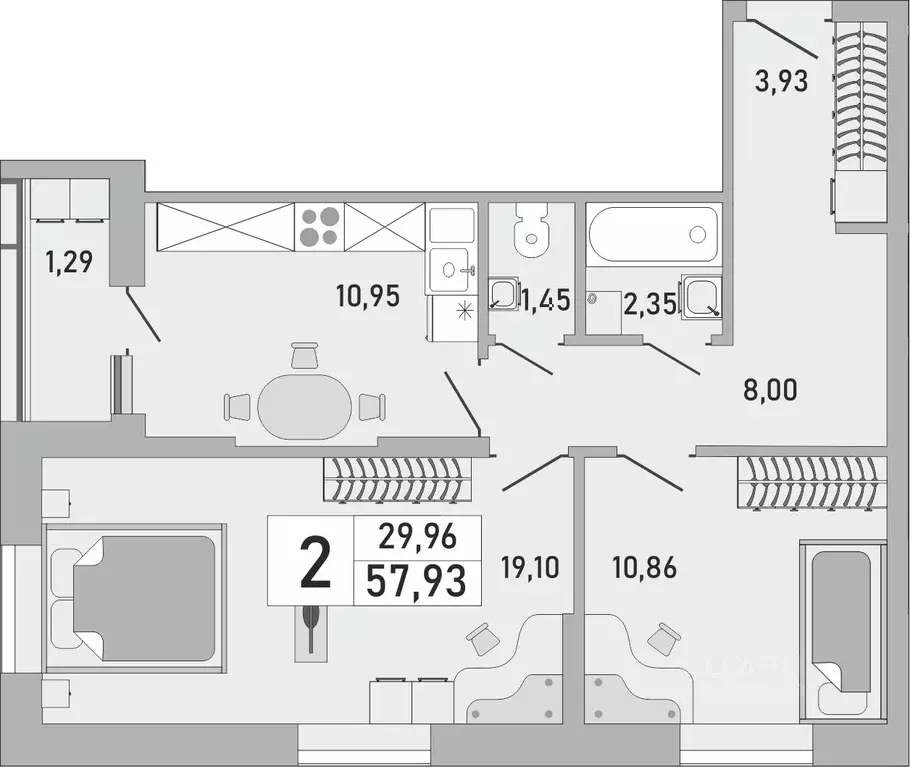 2-к кв. Башкортостан, Уфа Бакалинская ул., 9/1 (57.93 м) - Фото 1