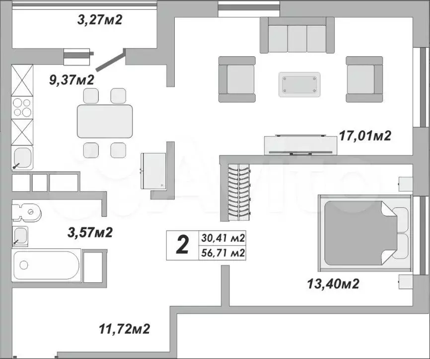2-к. квартира, 60 м, 10/25 эт. - Фото 0